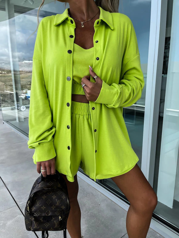 New casual three-piece suit INS vacation loose pocket women's shorts sets - THE QUEEN RUNWAY