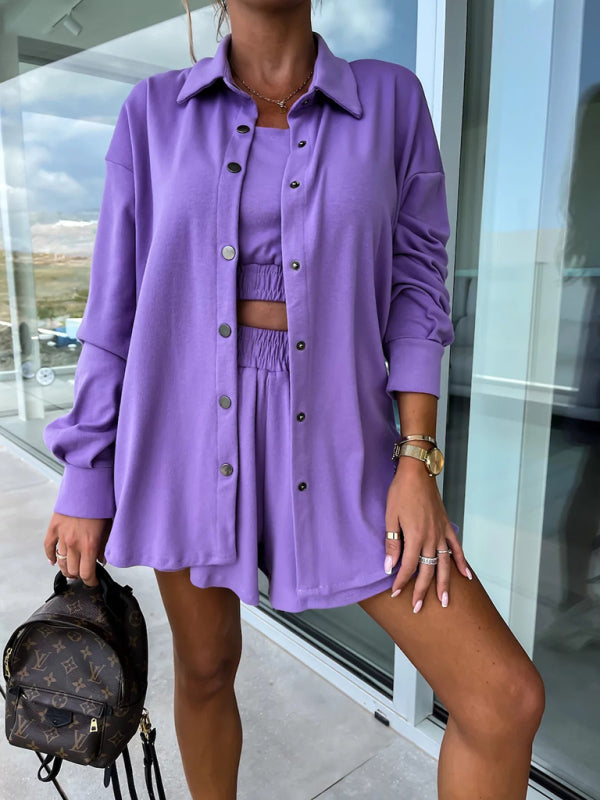 New casual three-piece suit INS vacation loose pocket women's shorts sets - THE QUEEN RUNWAY