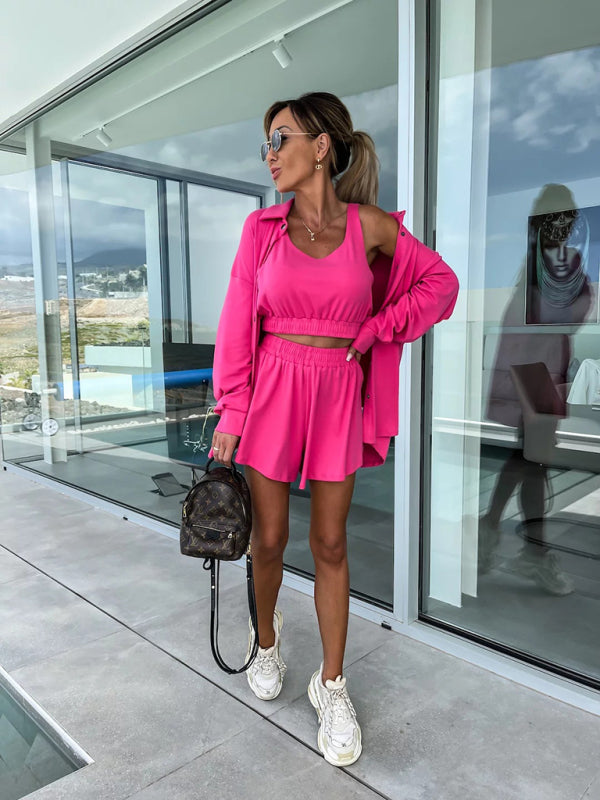 New casual three-piece suit INS vacation loose pocket women's shorts sets - THE QUEEN RUNWAY