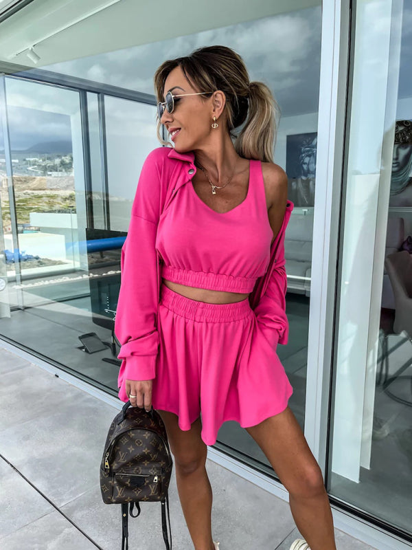 New casual three-piece suit INS vacation loose pocket women's shorts sets - THE QUEEN RUNWAY