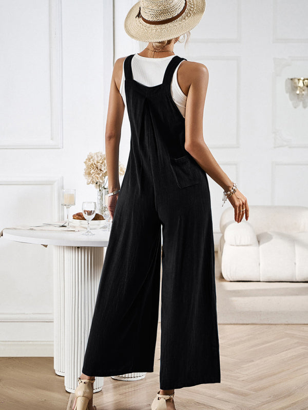 Women's solid color casual all-match loose wide-leg jumpsuit - THE QUEEN RUNWAY