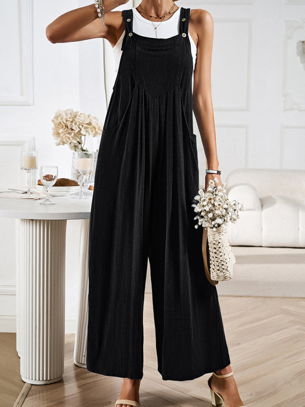Women's solid color casual all-match loose wide-leg jumpsuit - THE QUEEN RUNWAY