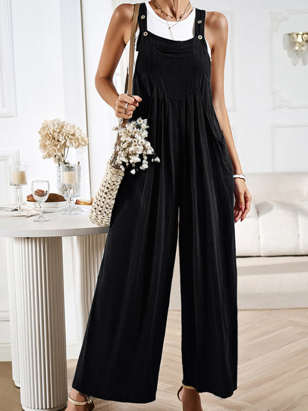 Women's solid color casual all-match loose wide-leg jumpsuit - THE QUEEN RUNWAY