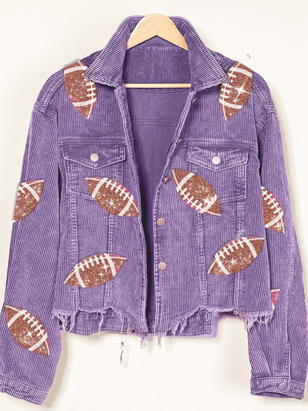 Corduroy and rugby sequined jacket women's short baseball uniform - THE QUEEN RUNWAY