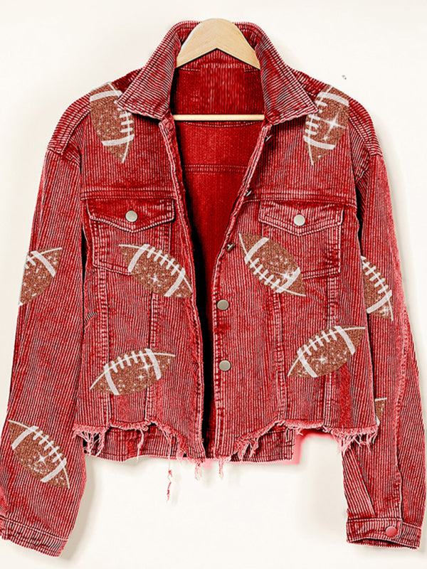 Corduroy and rugby sequined jacket women's short baseball uniform - THE QUEEN RUNWAY