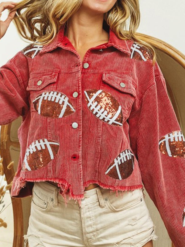 Corduroy and rugby sequined jacket women's short baseball uniform - THE QUEEN RUNWAY