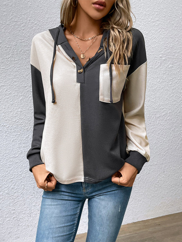 New women's long-sleeved contrast color hooded sweater - THE QUEEN RUNWAY