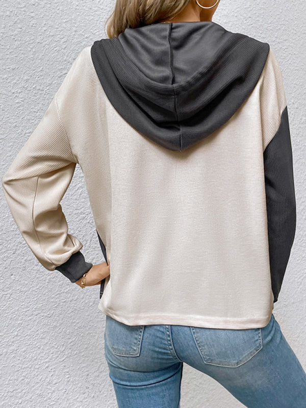 New women's long-sleeved contrast color hooded sweater - THE QUEEN RUNWAY