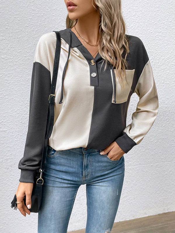 New women's long-sleeved contrast color hooded sweater - THE QUEEN RUNWAY