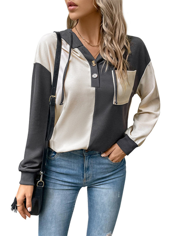 New women's long-sleeved contrast color hooded sweater - THE QUEEN RUNWAY