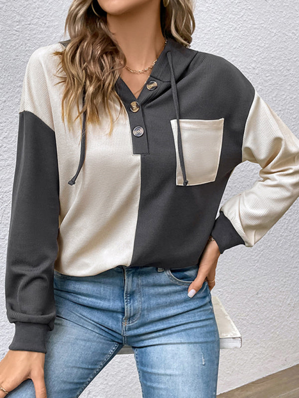 New women's long-sleeved contrast color hooded sweater - THE QUEEN RUNWAY
