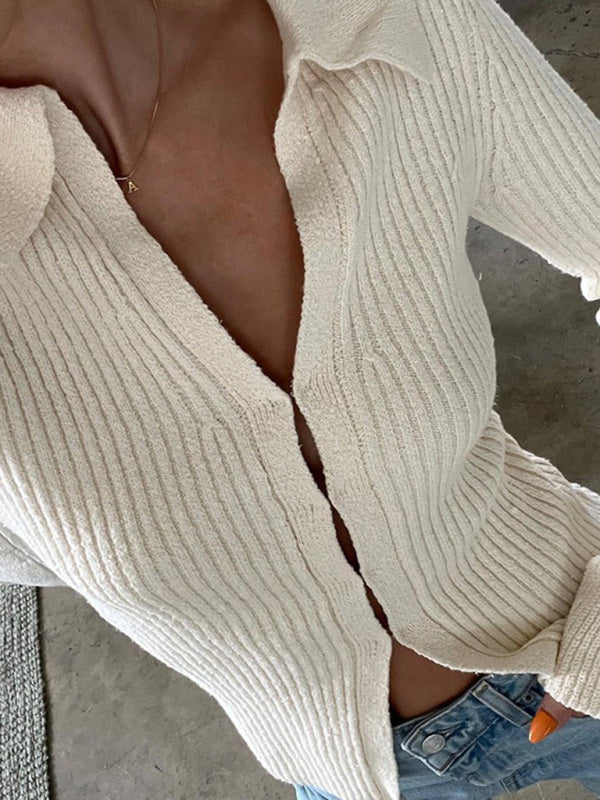 Long-sleeved top bell sleeve bottoming casual street sweater cardigan - THE QUEEN RUNWAY