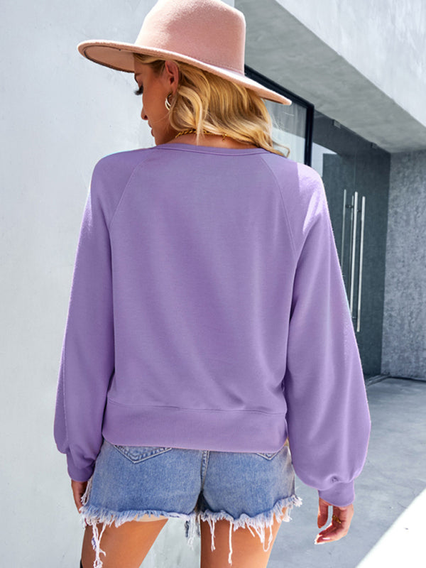 Women Fashion Casual Loose Casual Solid Color Hoodie Long Sleeve Tops - THE QUEEN RUNWAY