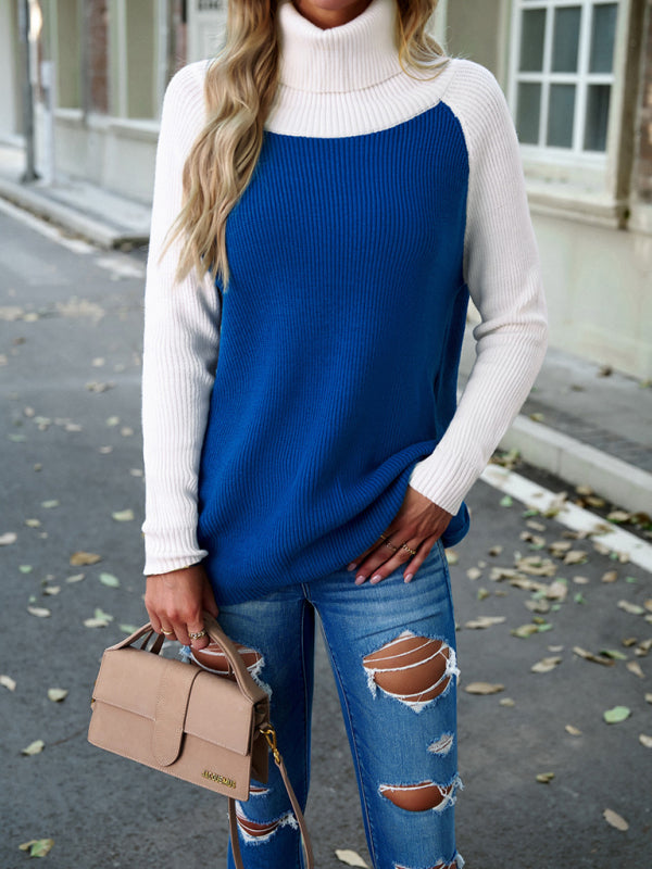 New women's color contrast turtleneck solid color sweater - THE QUEEN RUNWAY