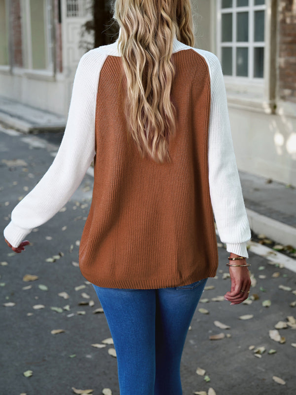 New women's color contrast turtleneck solid color sweater - THE QUEEN RUNWAY
