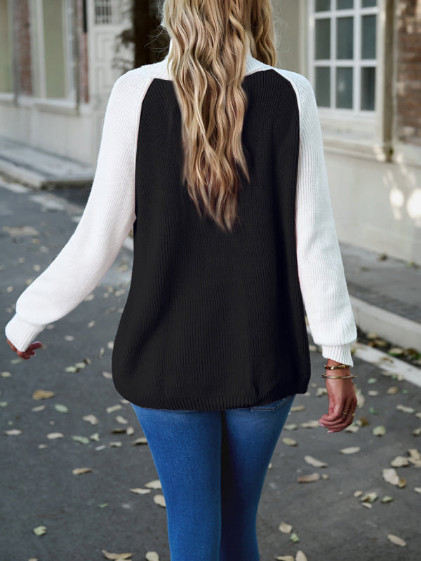 New women's color contrast turtleneck solid color sweater - THE QUEEN RUNWAY