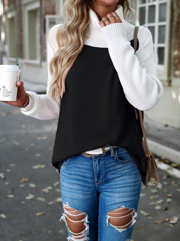 New women's color contrast turtleneck solid color sweater - THE QUEEN RUNWAY