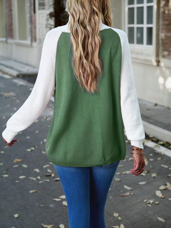 New women's color contrast turtleneck solid color sweater - THE QUEEN RUNWAY