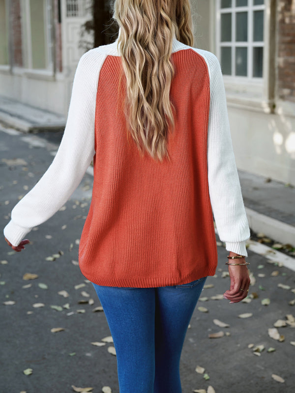 New women's color contrast turtleneck solid color sweater - THE QUEEN RUNWAY