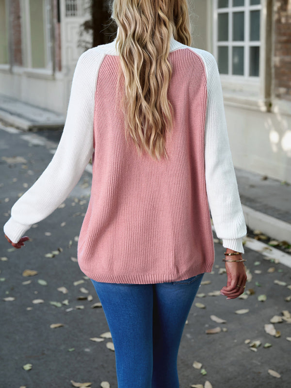 New women's color contrast turtleneck solid color sweater - THE QUEEN RUNWAY