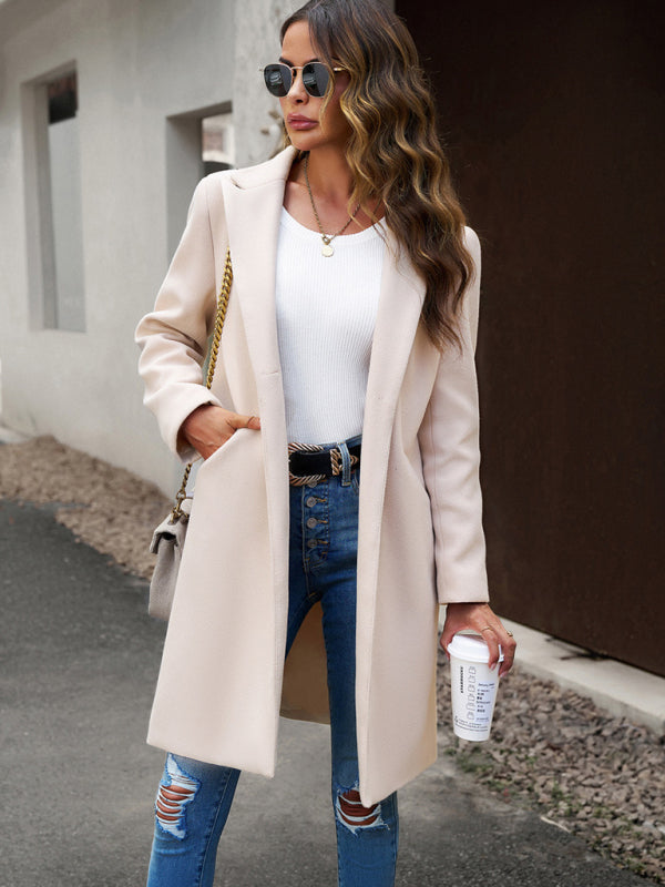 Women's fashion woolen coat solid color temperament commuter cardigan coat - THE QUEEN RUNWAY