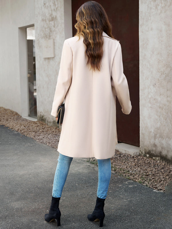 Women's fashion woolen coat solid color temperament commuter cardigan coat - THE QUEEN RUNWAY