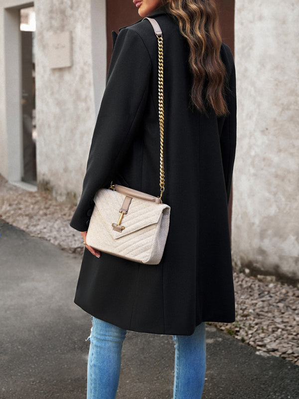Women's fashion woolen coat solid color temperament commuter cardigan coat - THE QUEEN RUNWAY