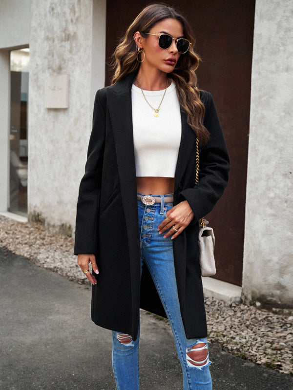 Women's fashion woolen coat solid color temperament commuter cardigan coat - THE QUEEN RUNWAY