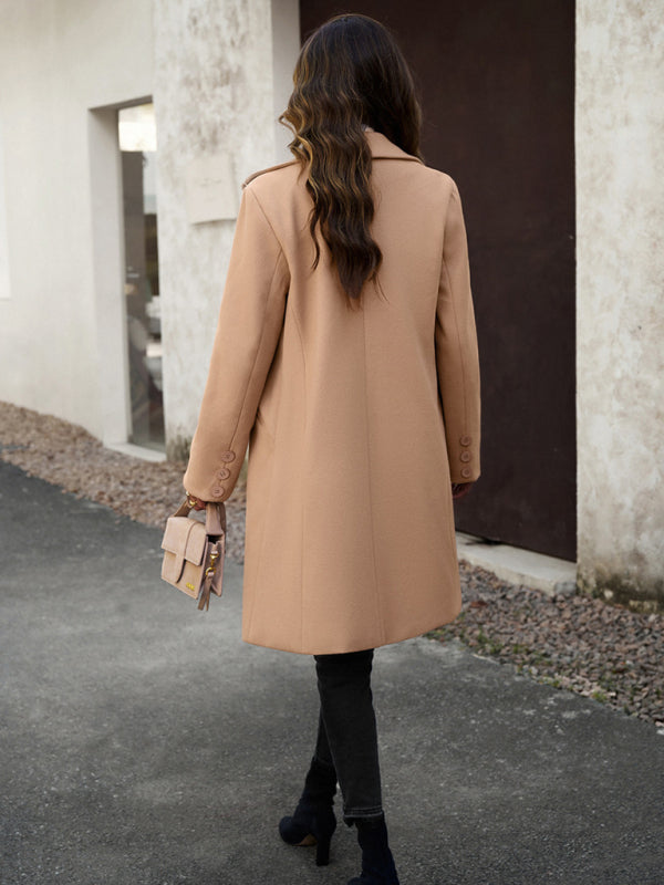 Women's fashion woolen coat solid color temperament commuter cardigan coat - THE QUEEN RUNWAY