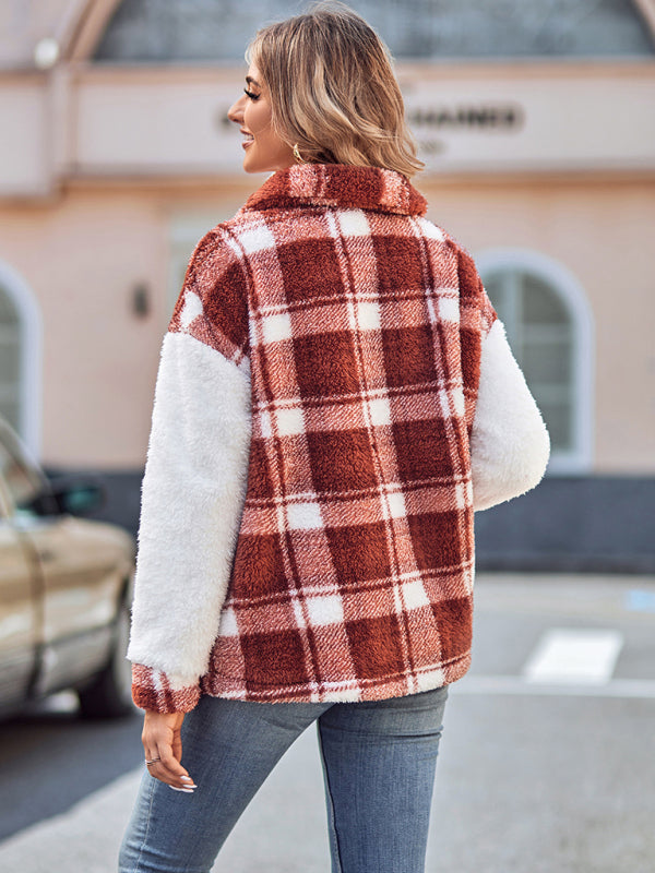 Women's spliced lapel loose long sleeve plush coat - THE QUEEN RUNWAY