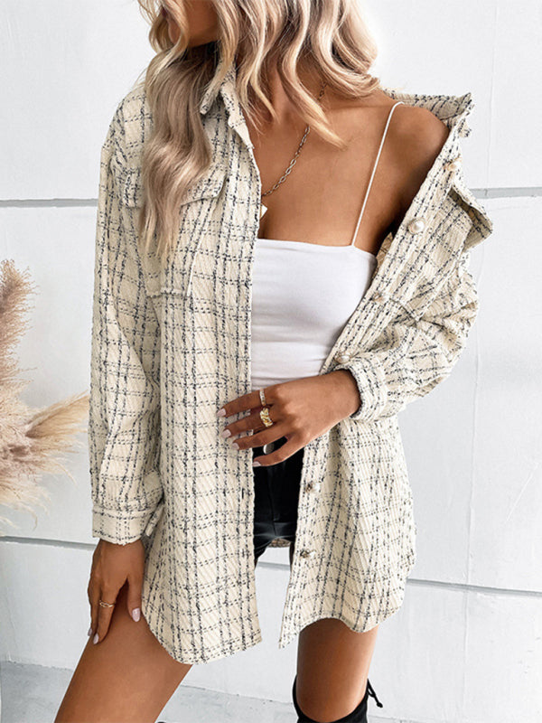 Fashion women's long plaid shirt jacket - THE QUEEN RUNWAY