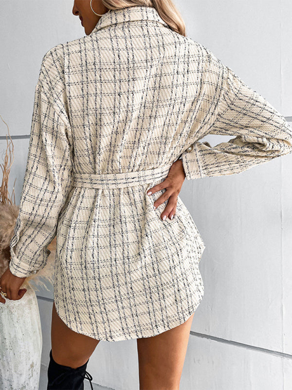 Fashion women's long plaid shirt jacket - THE QUEEN RUNWAY