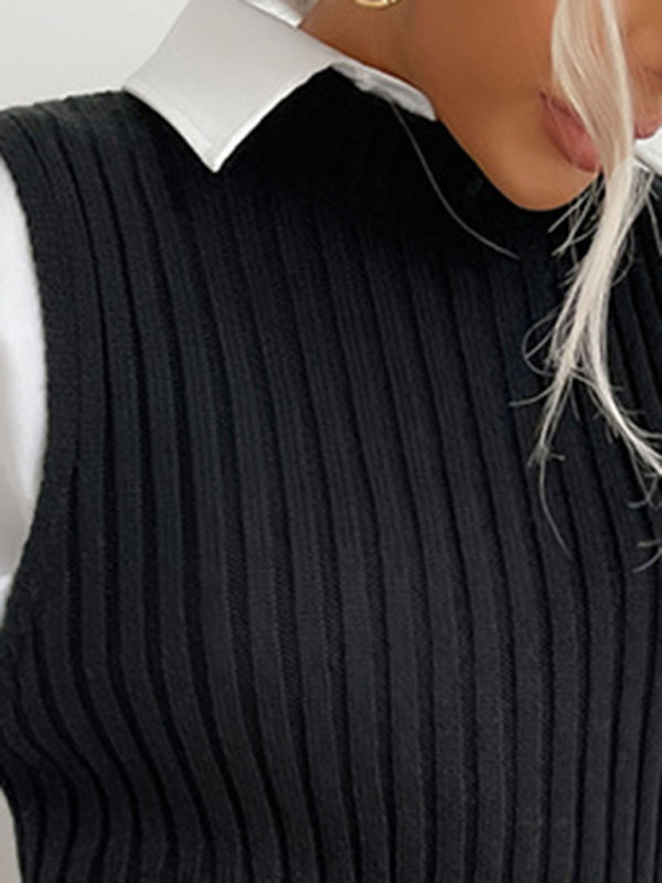 Women's Slit Solid Color Mid-Length Vest Sweater - THE QUEEN RUNWAY