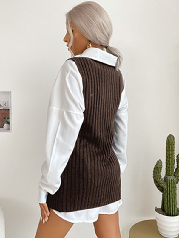 Women's Slit Solid Color Mid-Length Vest Sweater - THE QUEEN RUNWAY