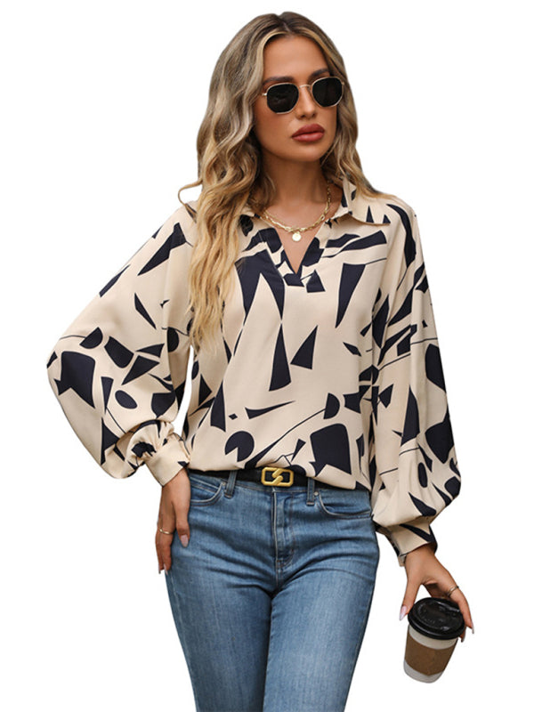 women's autumn winter long sleeve printed shirt - THE QUEEN RUNWAY