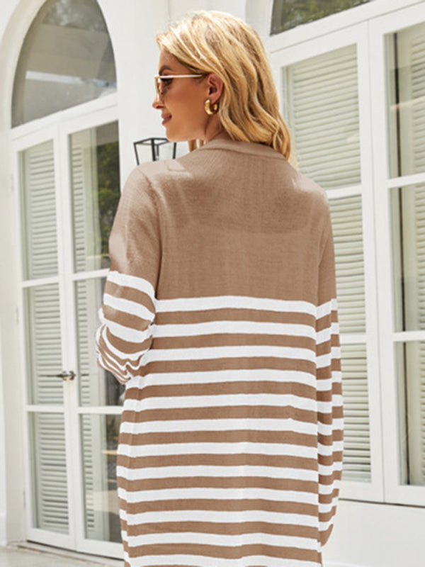 Long casual striped new loose long-sleeved coat sweater cardigan - THE QUEEN RUNWAY