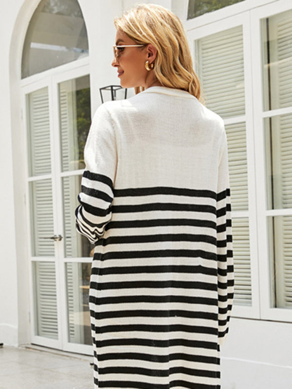 Long casual striped new loose long-sleeved coat sweater cardigan - THE QUEEN RUNWAY