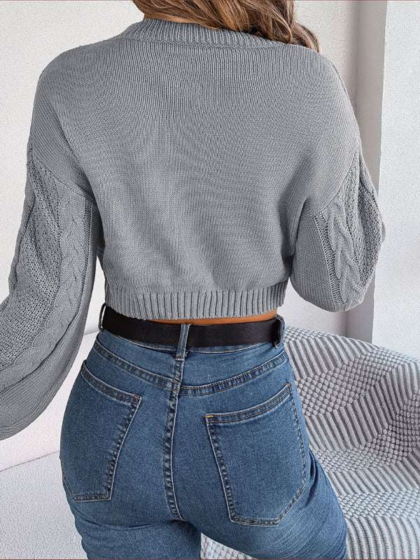 New autumn and winter casual solid color twist long-sleeved pullover navel-baring sweater - THE QUEEN RUNWAY