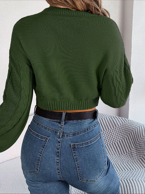 New autumn and winter casual solid color twist long-sleeved pullover navel-baring sweater - THE QUEEN RUNWAY