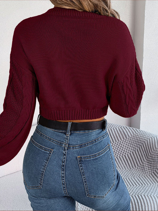 New autumn and winter casual solid color twist long-sleeved pullover navel-baring sweater - THE QUEEN RUNWAY