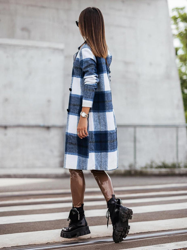 Women's mid-length plaid woolen printed coat - THE QUEEN RUNWAY