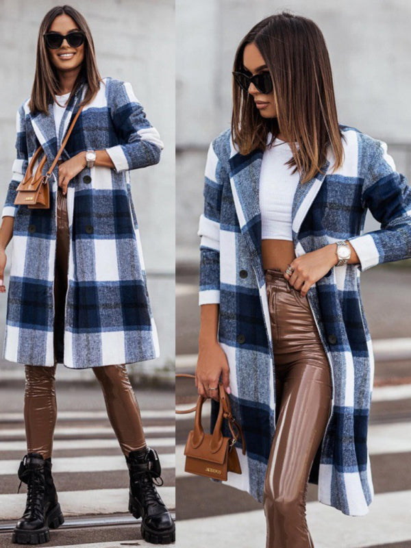 Women's mid-length plaid woolen printed coat - THE QUEEN RUNWAY