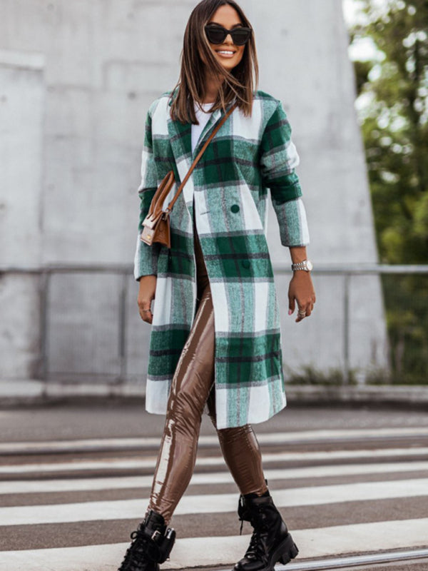 Women's mid-length plaid woolen printed coat - THE QUEEN RUNWAY