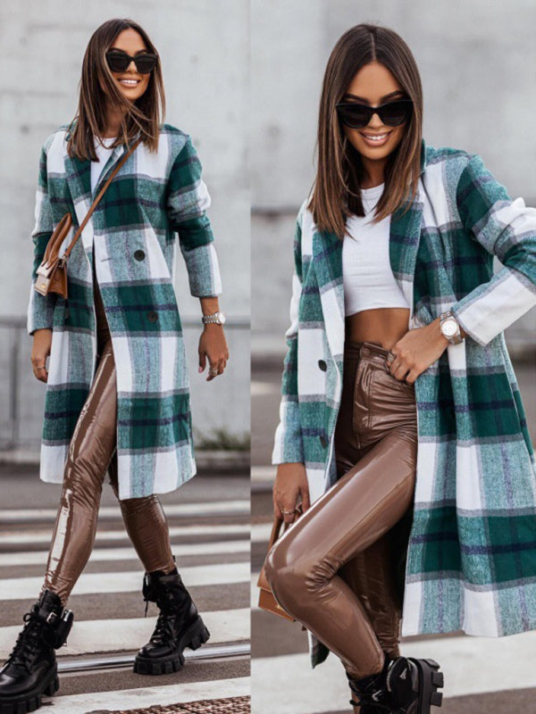 Women's mid-length plaid woolen printed coat - THE QUEEN RUNWAY