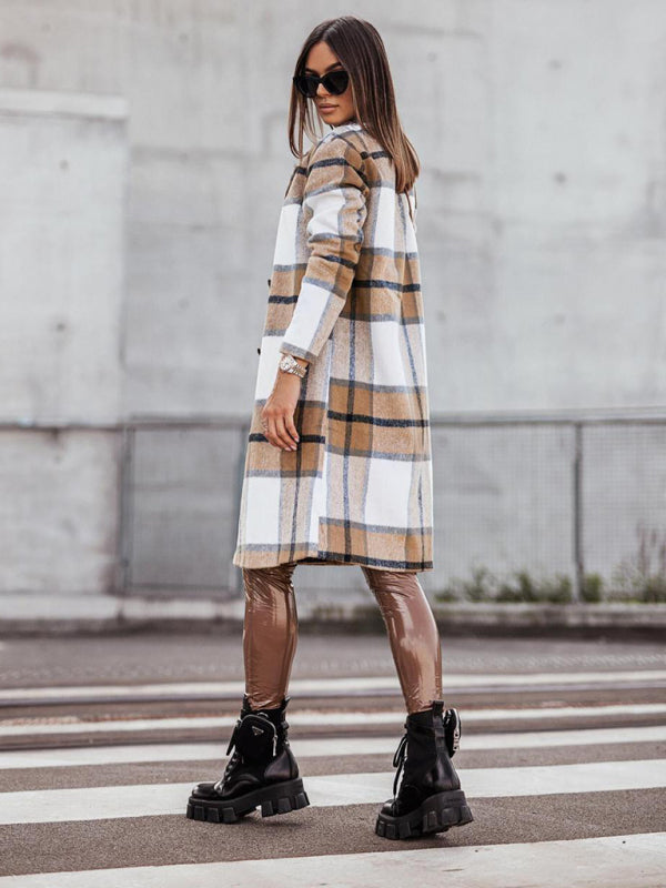 Women's mid-length plaid woolen printed coat - THE QUEEN RUNWAY