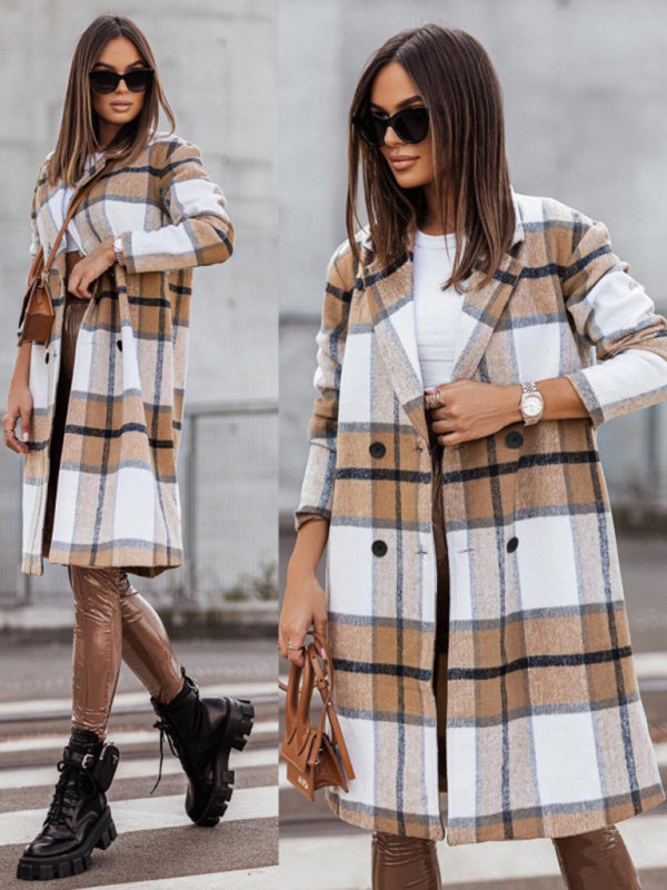 Women's mid-length plaid woolen printed coat - THE QUEEN RUNWAY
