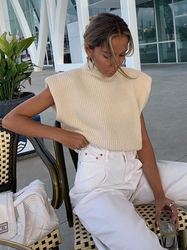 New solid color sexy turtleneck short-sleeved sweater top - THE QUEEN RUNWAY