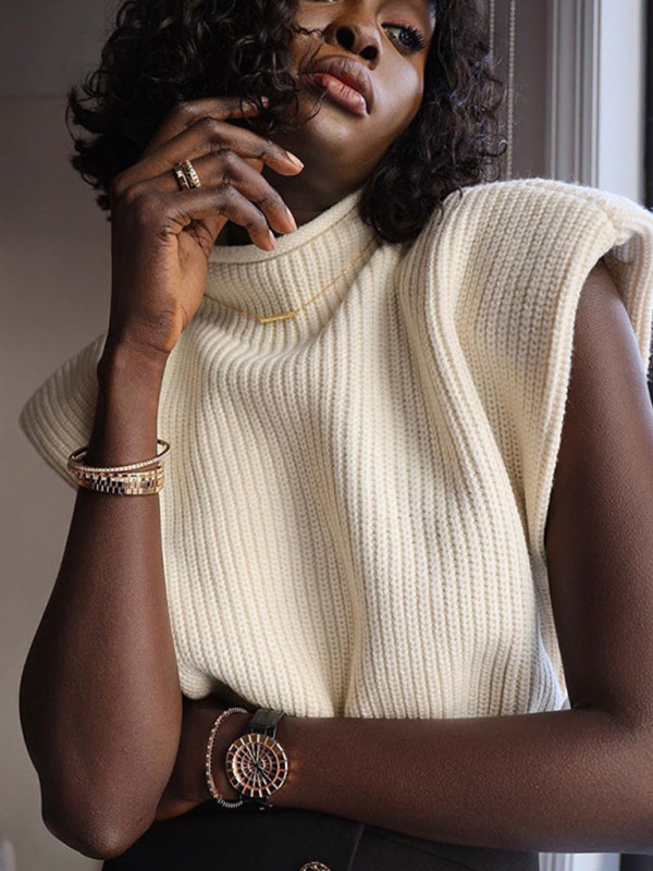 New solid color sexy turtleneck short-sleeved sweater top - THE QUEEN RUNWAY