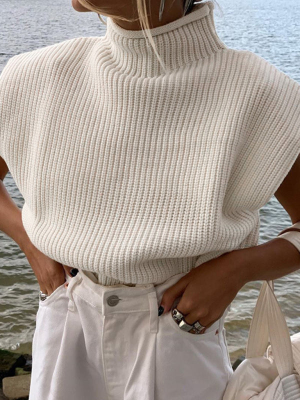 New solid color sexy turtleneck short-sleeved sweater top - THE QUEEN RUNWAY