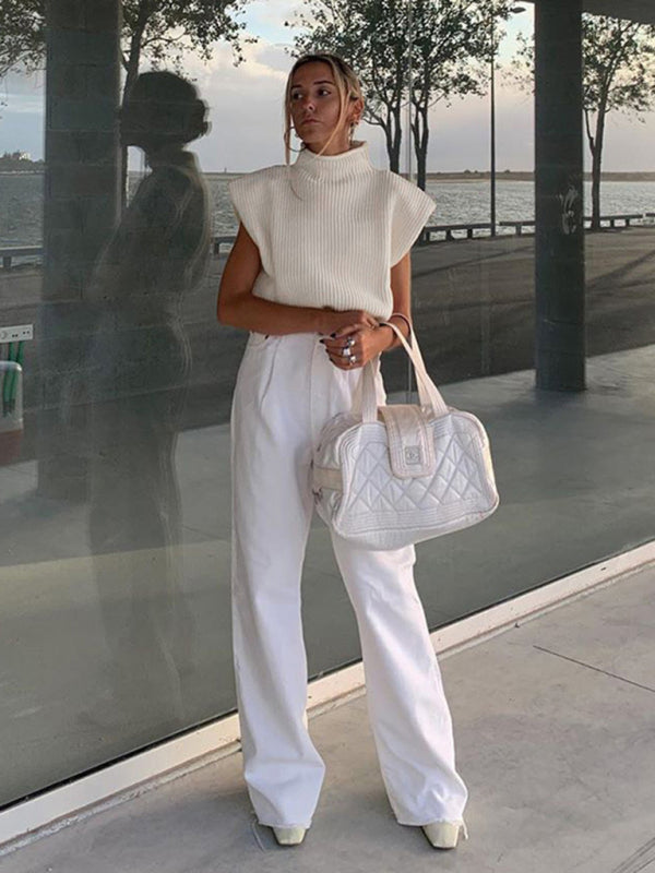 New solid color sexy turtleneck short-sleeved sweater top - THE QUEEN RUNWAY